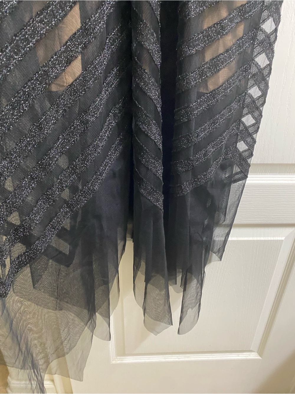 BCBGMAXAZRIA Metallic BlackTulle Chevron High-Low Evening Fairy Dress Elegant 0 - Picture 15 of 16